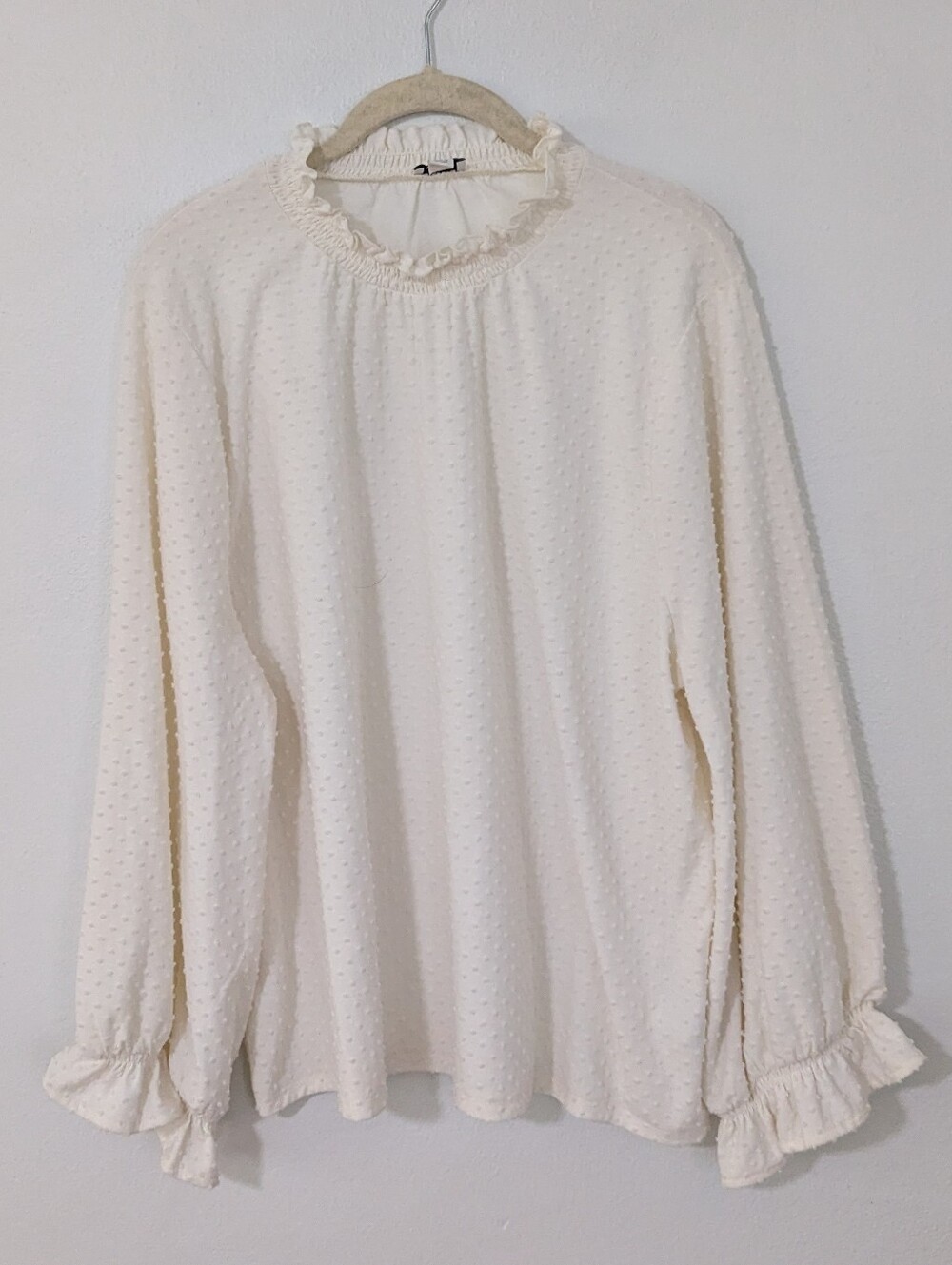 J. Crew Factory Long Sleeve Clip Dot Top Ruffle Mock Neck Textured Beige 2X